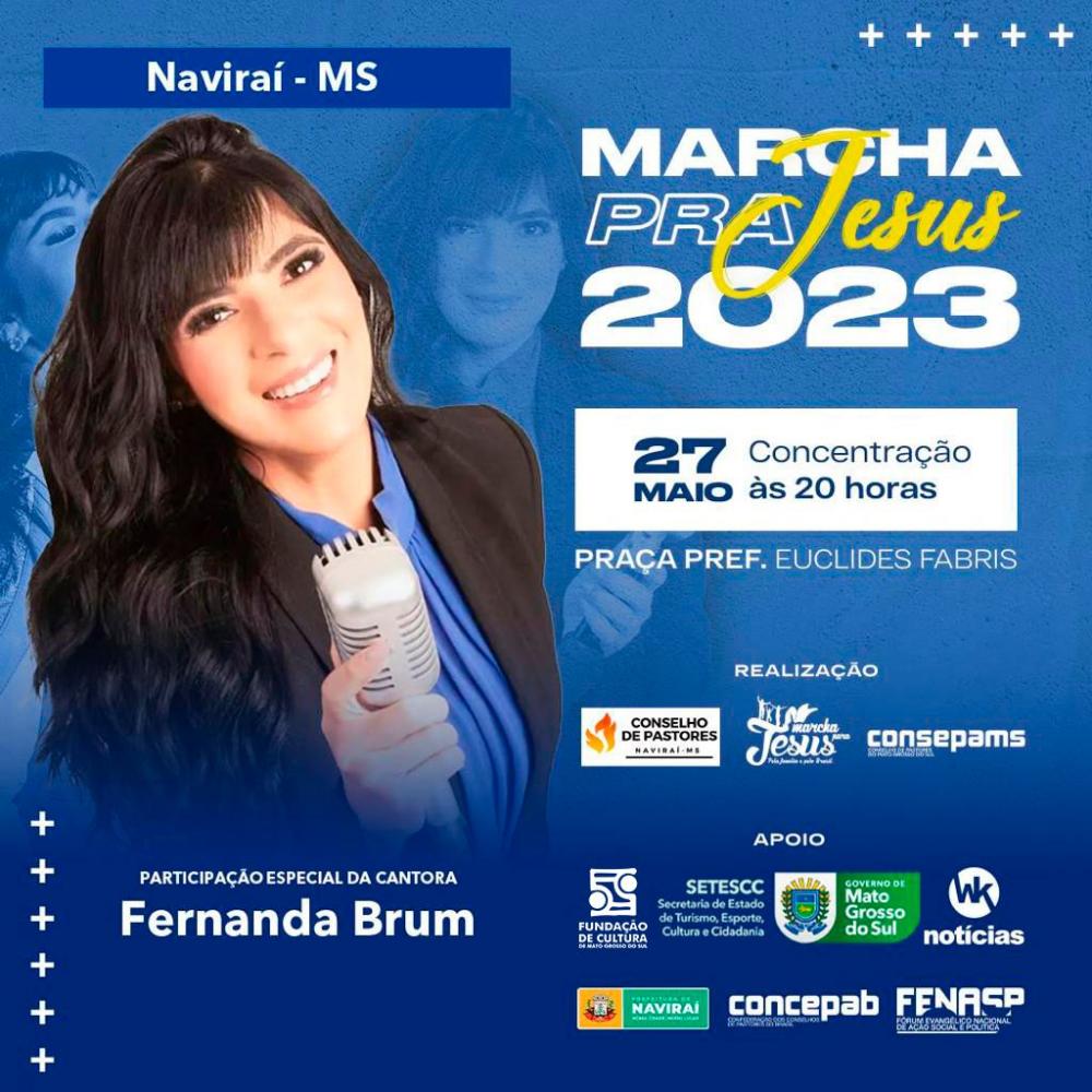 Naviraí tem show com Fernanda Brum na Marcha Para Jesus no dia 27