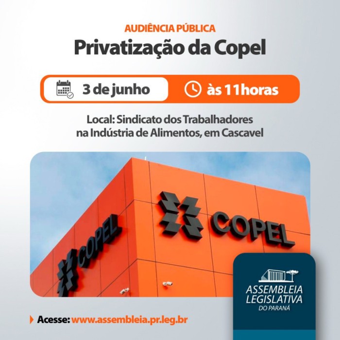 Audiência pública em defesa da Copel acontece neste sábado (3) em Cascavel
