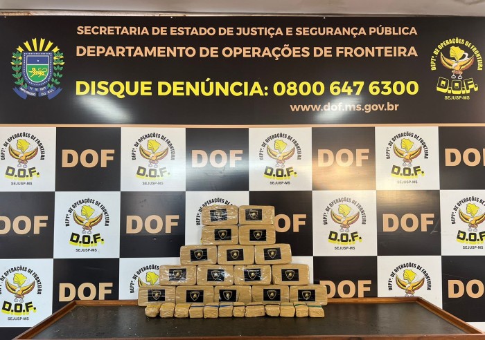 Mais de 20 quilos de cloridrato de cocaína que seguiam para São Paulo são apreendidos pelo DOF em Laguna Carapã