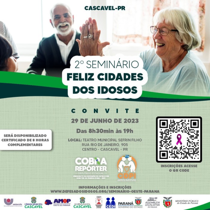 Cascavel recebe o 2º Seminário “Feliz Cidades dos Idosos” no próximo dia 29 de junho