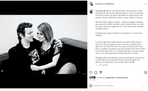 Sandy e Lucas se separam após 15 anos