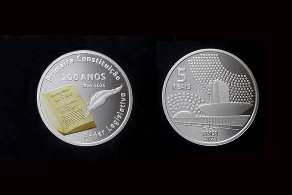BC lança moeda de R$ 5 em comemoração aos 200 anos da 1ª Constituição