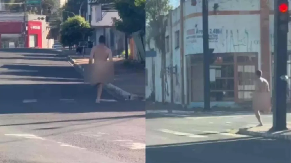Homem nu é flagrado correndo em via movimentada de Campo Grande