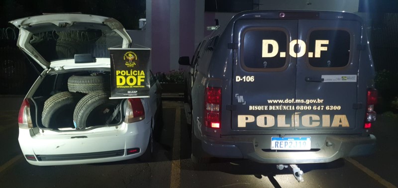Homem com mandado de prisão em aberto é preso pelo DOF com carro carregado com pneus
