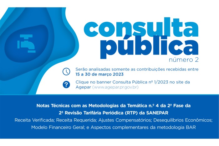 Última consulta pública da Agepar para revisão tarifária da Sanepar começa nesta quarta-feira